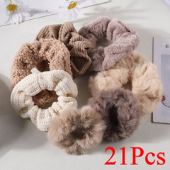 7/21 Pcs/Set Women Hair Scrunchies Set Plush Solid Hair Band for Girls Ponytail