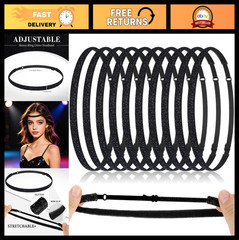 10 Pcs Black Glitter Non-Slip Headbands for Girls – Elastic Sports Velvet Hair A