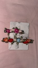 Floral Rose Ribbon Hair Clips 2 Piece Set 🌹✨
