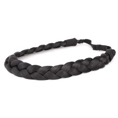 3 Strands Synthetic Hair Natural Black Braided Headband Wide Plaited Braids E…