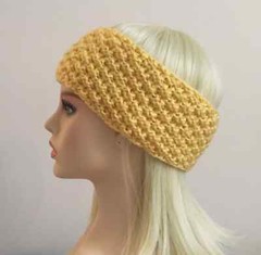 YELLOW HEADBAND EAR WARMER NEW HAND KNITTED ACRYLIC