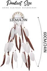 Boho Feather Headband Indian Hippie Headbands White Gypsy Headpiece Bohemian Cos