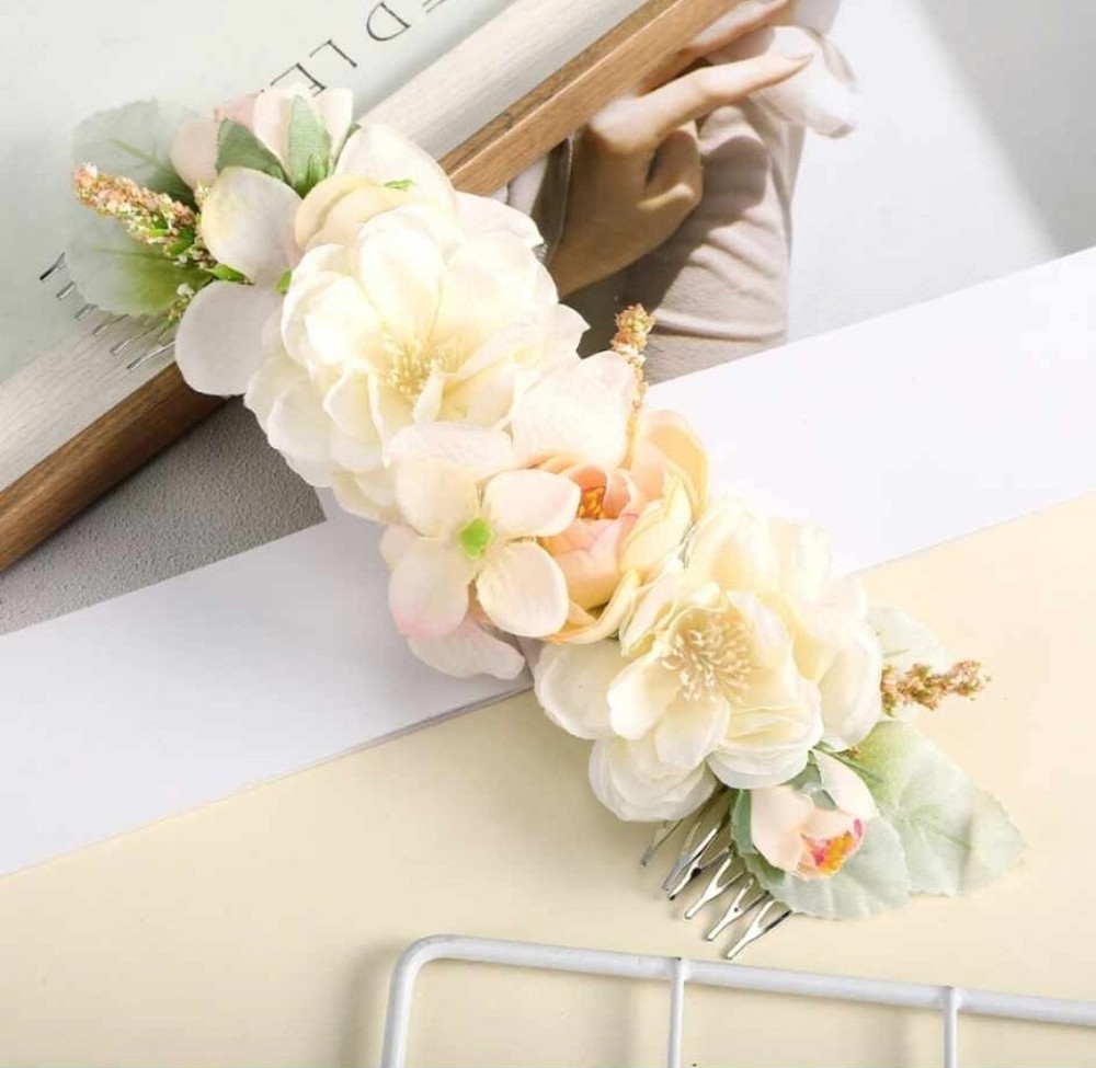 Romantic Cream Color and Flowers with Greenery Hair Combs for Any Occasion