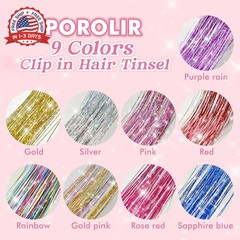 Clip in POROLIR Glitter Fairy Hair Extensions Kit – 6Pcs 20 Inch Shiny Sparkly S
