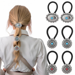 6 Pcs Western Ponytail Holders, Boho Metal Hair Clips, Circular Flower Hair Ties