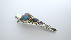 Small turquoise blue and purple stone metal alligator hair clip fine thin hair