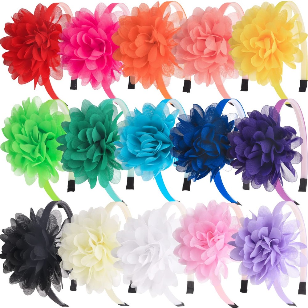 Chiffon Flower Hairbands with Teeth for Girls & Teens Pack of 15