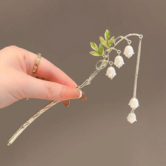 Bell Orchid Pearl Tassel Hairpin Chinese Hanfu Stick Hair Hairpin Shaking Headdr