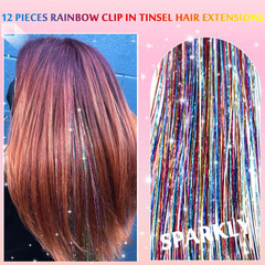 Hair Tinsel Clip in Pack of 12 Pcs Glitter Tinsel Hair Extensions 24 Inch Clip i