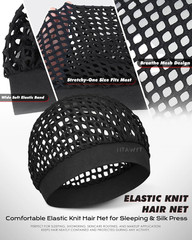 2 Pack Hair Nets for Sleeping Women Black, Stretchy Elastic No Marks & Secure Ha