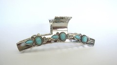Long shiny turquoise blue silver boho design metal native tribal hair claw clip