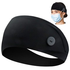Headband with Mask Button Wide NonSlip Elastic Sweatband for Nurses & Doctors