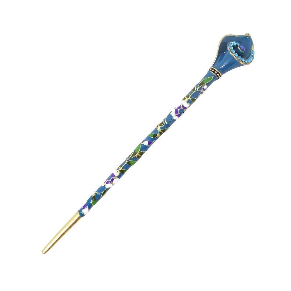 Cloisonne Vintage Hair Stick, Calla Style Hair Chopsticks Hairpin, Peacock Blue