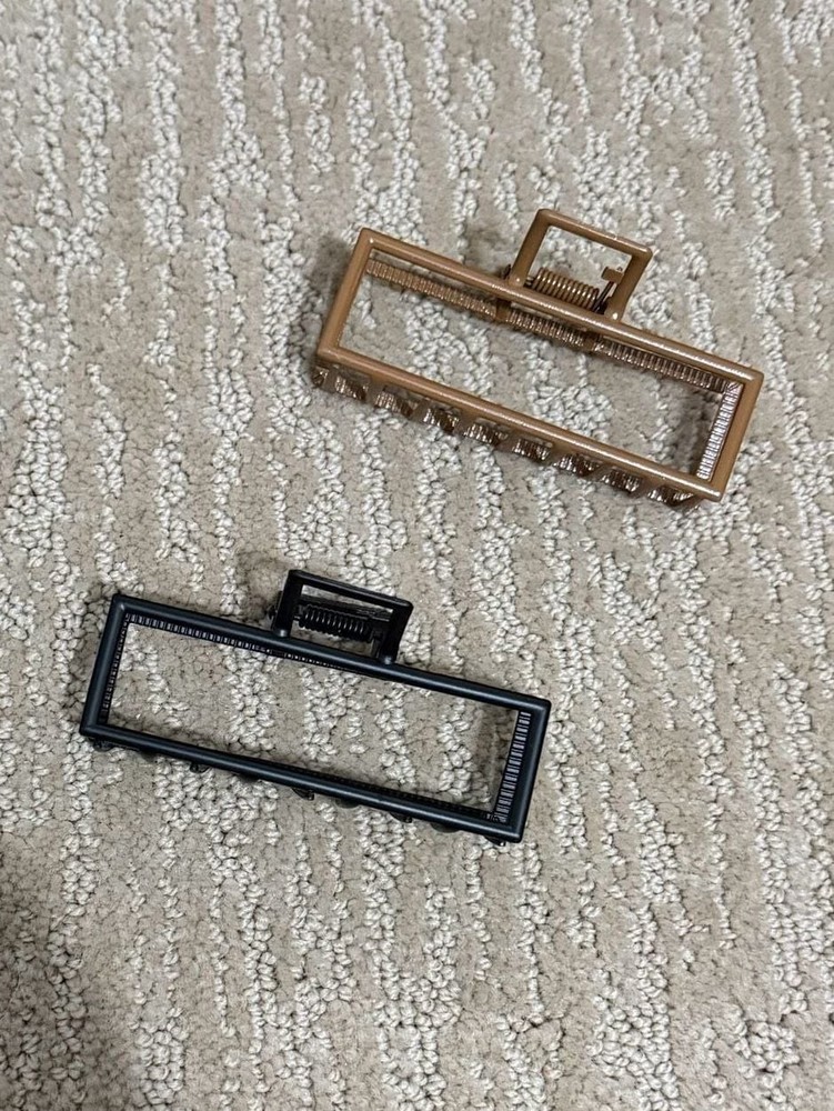 Set of 2 Rectangular Metal Hair Claw Clips Black and Bronze