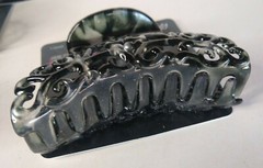 Jaw Hair Clips Black W/ Silver Swirl (4) Fanciful Filigree By Beauty 360 Plastic