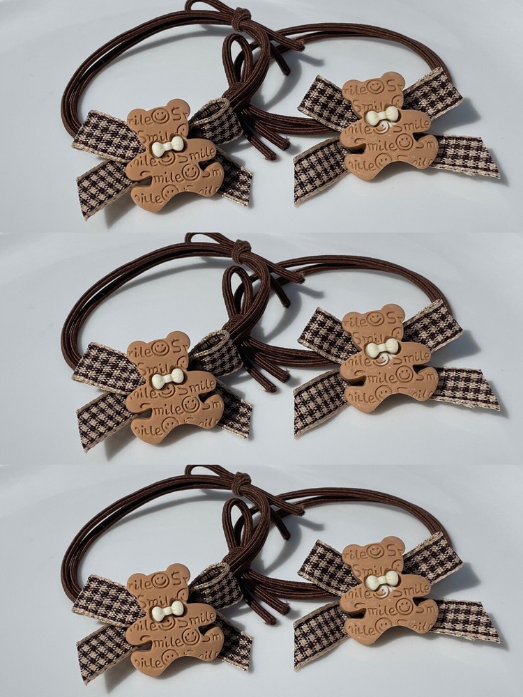 6 PCs Hair Tie Bands Smile Bear Cute retro style