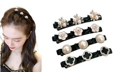 4-Piece Crystal Hair Clip Set – Elegant Braided Flower & Clover Hair Accessories