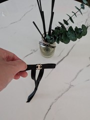 CHANEL VIP GIFT, Black Satin Ribbon Hair Clip