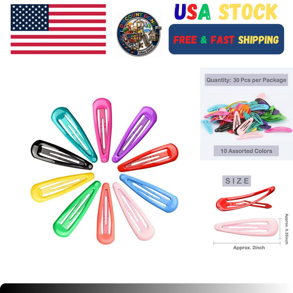 30 Pcs Colorful Snap Hair Clips, 2 Inch Non-slip Metal Hair Barrettes in 10 Asso