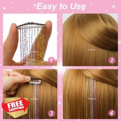 Ainitops Purple 12pc Clip In Hair Tinsel 19.6″