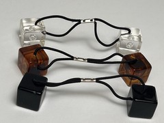 3-Scunci Square Cube Resin Ponytail Holders Clear Brown Black
