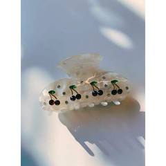 Velvet Claws Hair Clip | Cherries in Crystal White | Claw Clip in Velvet Travel