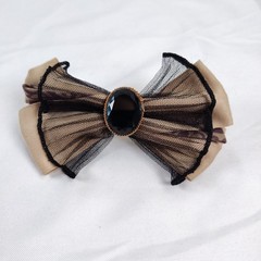 Vintage Dark Romantic Tulle Bow Barrette Made in France Glass Stone