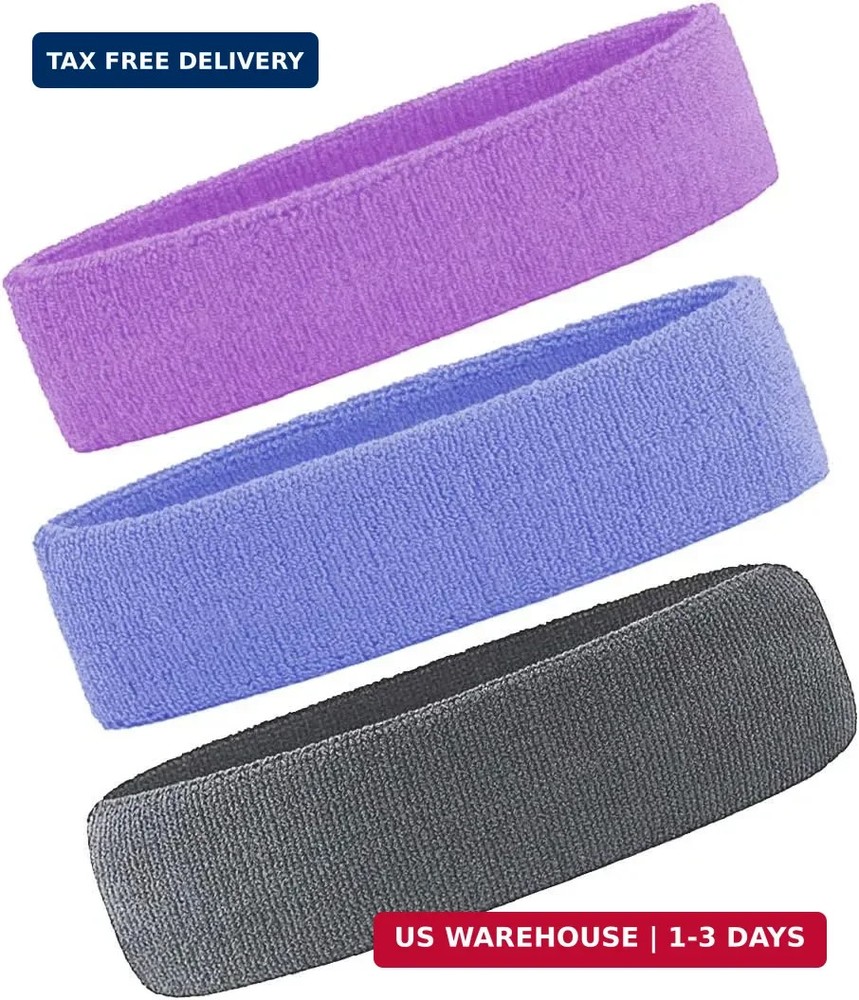 3 Pack Men & Women Sweatband Headband Terry Cloth Moisture Wicking for Sports Te