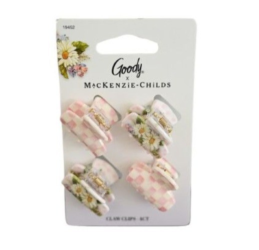 NEW Goody x MacKenzie Childs Mini Claw Clip Pink 4 Ct Whimsical Check
