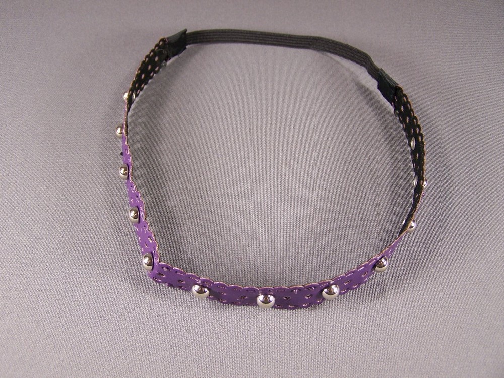 Purple faux leather rivet grommet ball stud headband stretch elastic studded