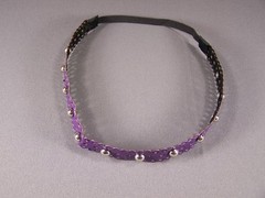 Purple faux leather rivet grommet ball stud headband stretch elastic studded
