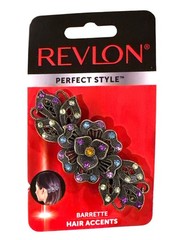 Revlon Bronze Metal & Multicolor Crystal Accents Floral Barrette Vintage Style