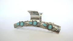 Long shiny turquoise blue silver boho design metal native tribal hair claw clip