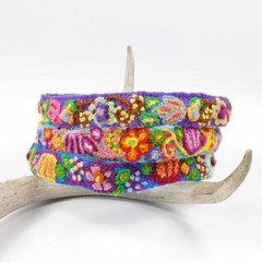 Pretty Jenny Krauss Floral Embroidered Wool Stretch Headband Handmade in Peru