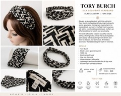 NWT Tory Burch Ivory Neutral Geo Logo Printed Monogram Silk Headband