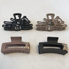 4 Pc Hair Claw Clips Set – Neutral Tones w/ Teddy Bear Design – Boutique