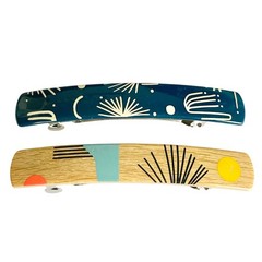 Stay Tight French Barrette Set of 2 Blue Beige Acrylic 3.5″ Long Hair Pop Art