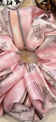 Louis Vuitton Women’s Pink/Gray/White Monogram Logo Silk Oversized Scrunchie
