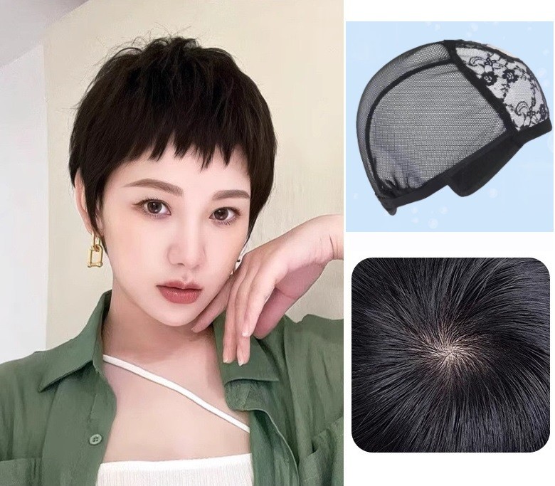 New Fashion 100% Human Hair Uneven Pixie Cut Women’s Wig, Adjustable Free Size