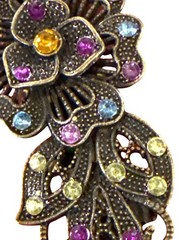Revlon Bronze Metal & Multicolor Crystal Accents Floral Barrette Vintage Style