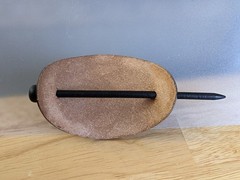 LEATHER TOOLED FLOWER BUN WRAP WITH WOODEN STICK UP DO HAIR ACCESSORY