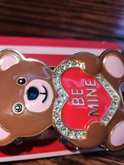 Piper K Gold Tone Metal Hair Clip Bear “BE MINE” Red NOC Must Have Valentines