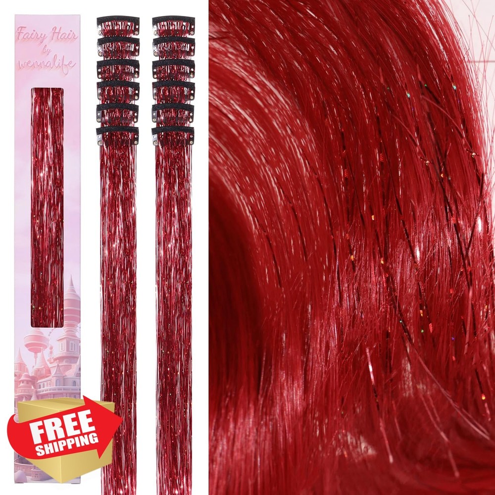 Wennalife Red 24 Inch 12 Clips Hair Tinsel Kit