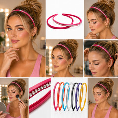 12 pcs Rhinestone and Solid Plastic Headband Skinny Thin Hair Band Hairpin Lot