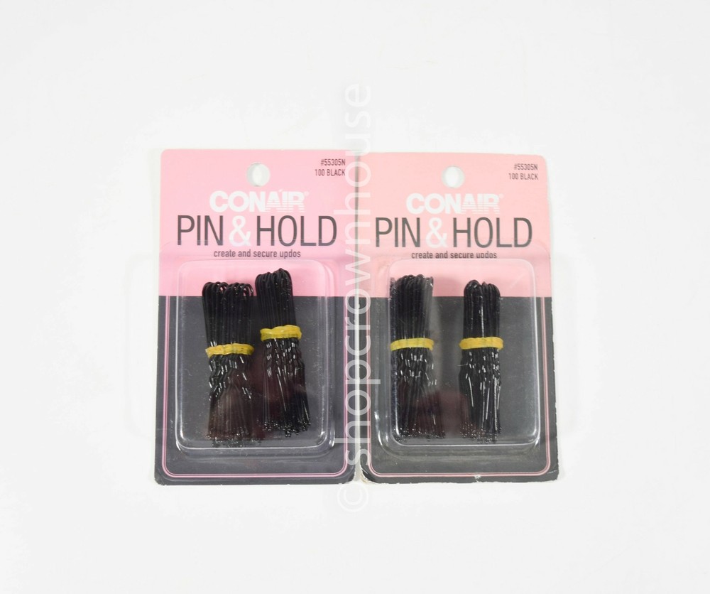 2 Pks CONAIR Pin & Hold Hair Pins – BLACK – 55305N – 100 Per Pack = 200 Total