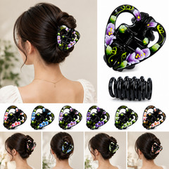 6 PCS Women Heart Hair Claw Flower Hand Printed Jaw Clip Clamp Comb Lots 2.25″