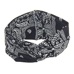 Assorted Paisley Print Wide Bandana Knot Headbands Criss Cross Head Wrap Black