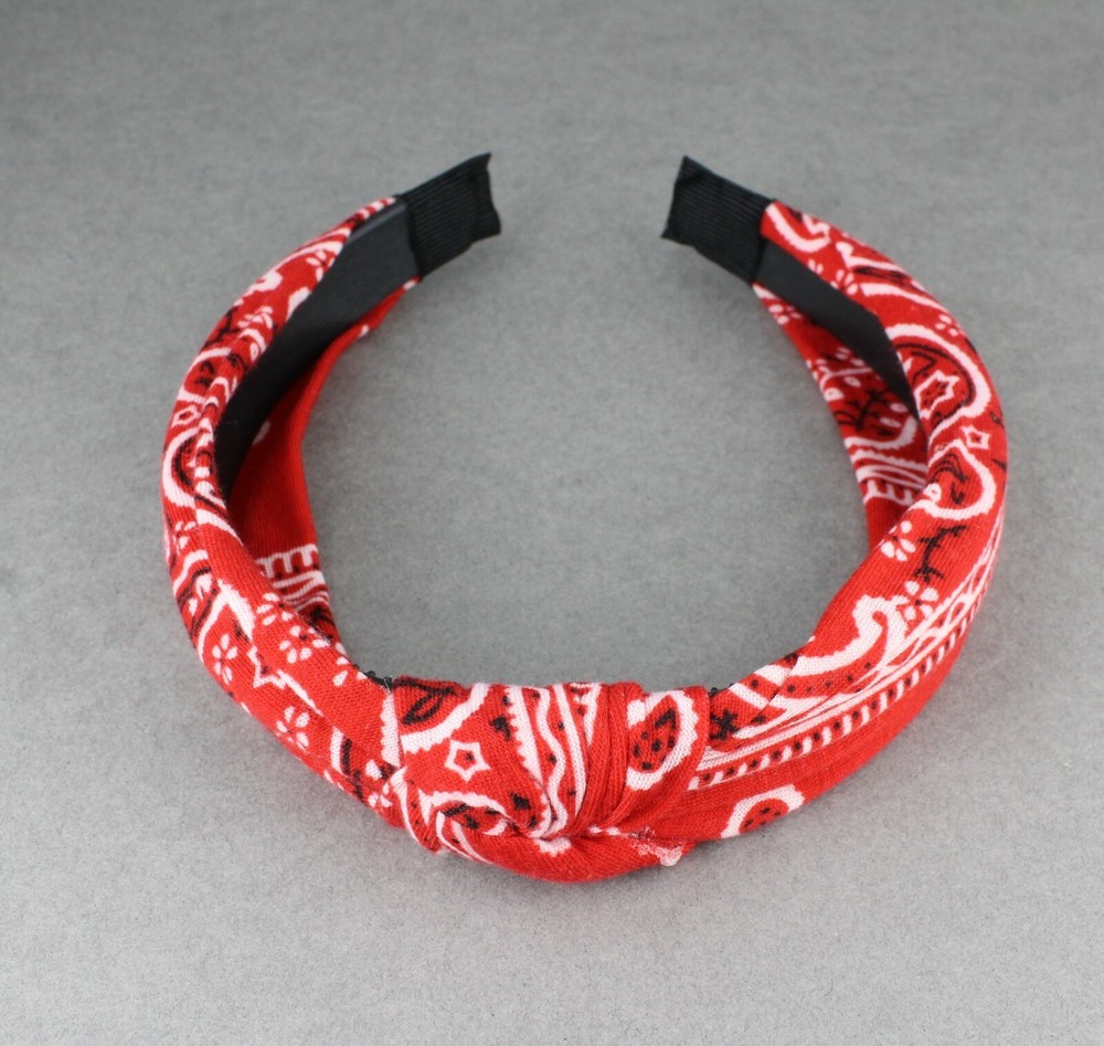 Red White turban knot headband bandana paisley jersey fabric cover band teeth