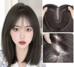 6″x6.3″Front Lace Black/Brown Heat Resistant Synthetic Hair Topper Clip in 16″