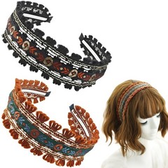 2 Pack Embroidered Headbands for , Wide Non-Slip Boho Floral Hair Hoops, Ethn…